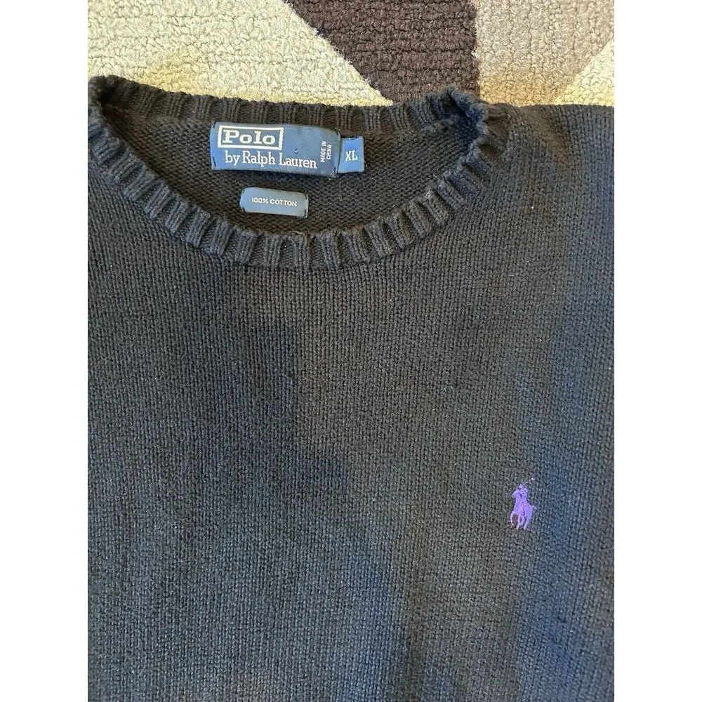 Polo Ralph Lauren Sweater Mens XL Extra Large Black Pima Cotton V‎ Neck Pullover